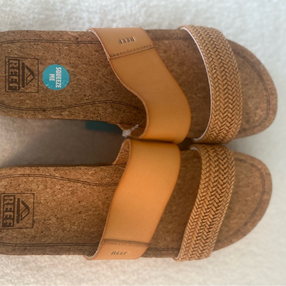 Reef Women’s Tan Double-Strap Cork Slide Sandals